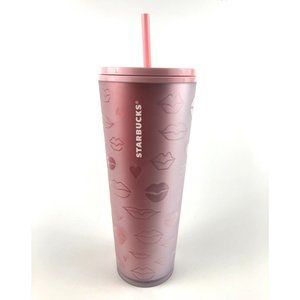 Starbucks 2021 Valentines Day Pink Hearts & Lips Soft Touch Cold Cup Tumbler